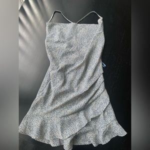 Blue Slouchy Ruffled Dress with cream speckles